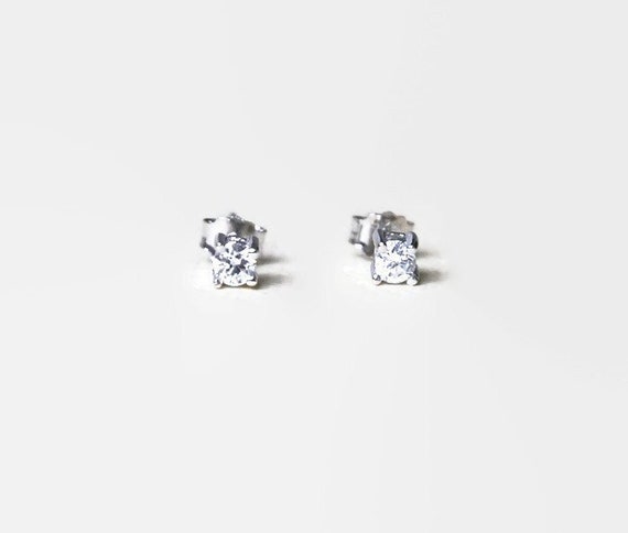 Tiny 3mm cubic zirconia stud earrings