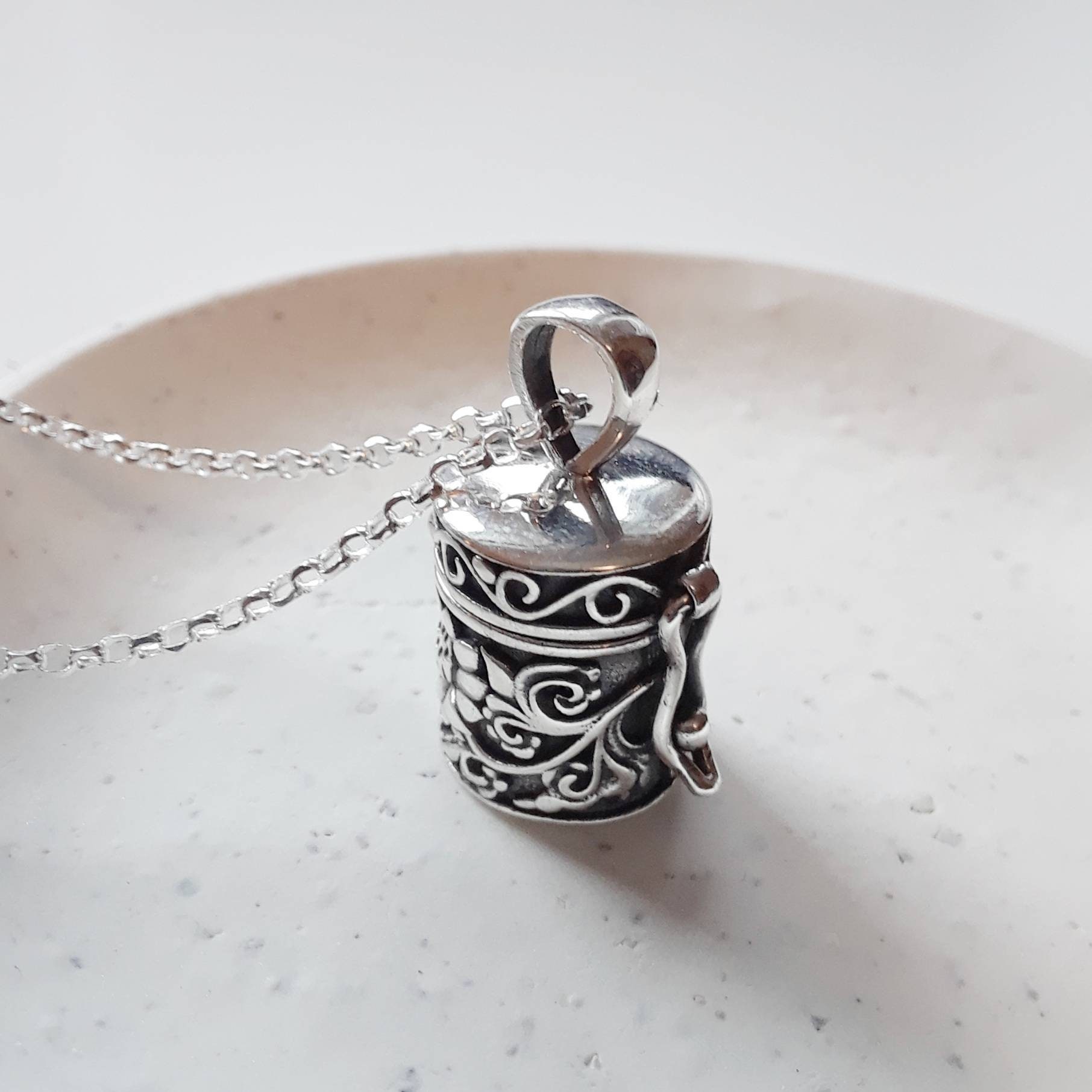 Sterling Silver Cremation Necklace Urn Necklace Prayer Box 