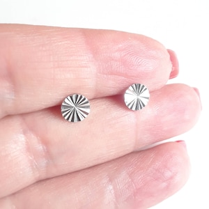 Starburst disk stud earrings, sterling silver or gold vermeil, minimalist modern jewelry, second piercing
