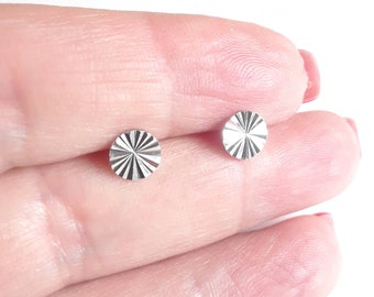 Starburst disk stud earrings, sterling silver or gold vermeil, minimalist modern jewelry, second piercing