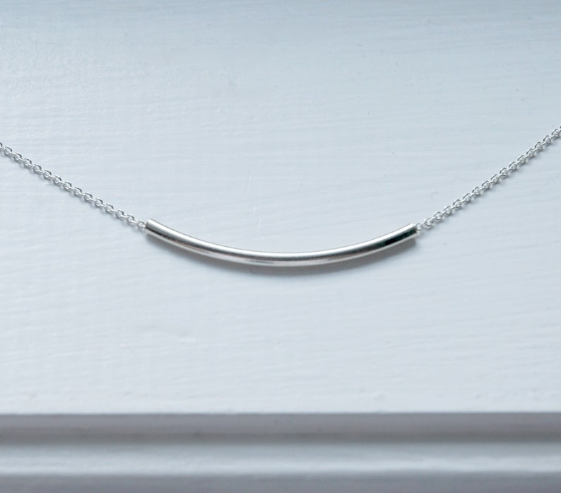 Skinny Sterling Silver Curved Bar Necklace Silver Tube Etsy