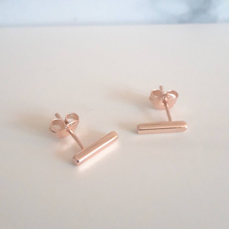 Bar stud earrings, sterling silver bar earrings, gold bar, rose gold studs, mini bar, 10mm bar, minimalist earrings, modern silver studs image 5