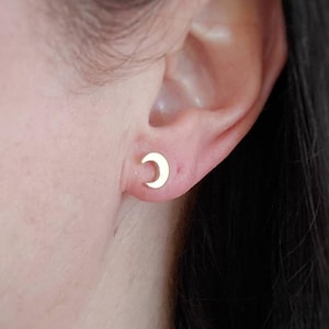 Crescent moon stud earrings, gold or sterling silver studs, moon earrings, celestial jewelry, love you to the moon and back, gift for her