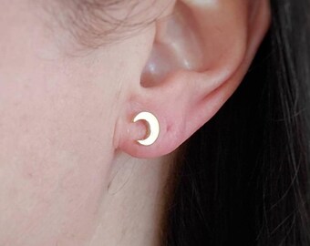 Sterling silver crescent moon stud earrings, gold celestial jewelry