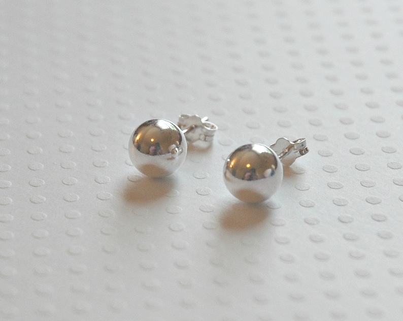 Sterling silver ball stud earrings, 8mm ball earrings, sterling silver earrings, everyday earrings, simple studs, classic jewelry image 5
