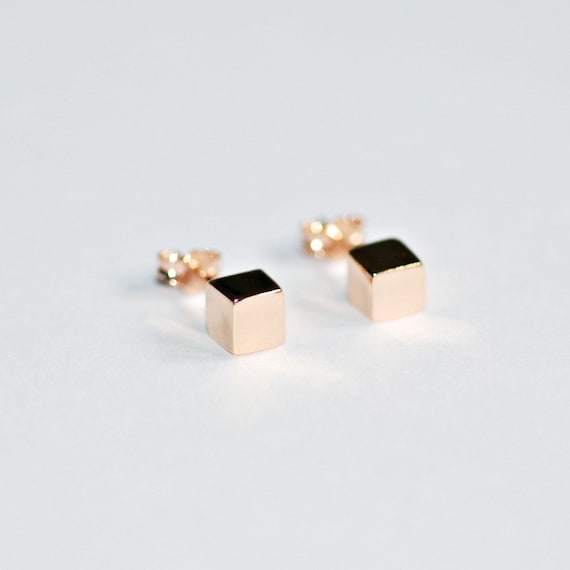 Cube stud earrings - gold, rose gold or silver