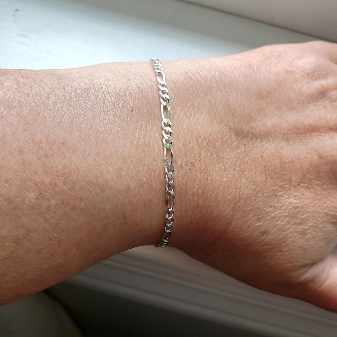 Bracciale A Maglia Figaro In Argento Sterling 925 Bianco Spessore 3,40 - Foto 2