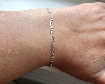 Sterling silver figaro chain bracelet, 3mm width, classic jewelry