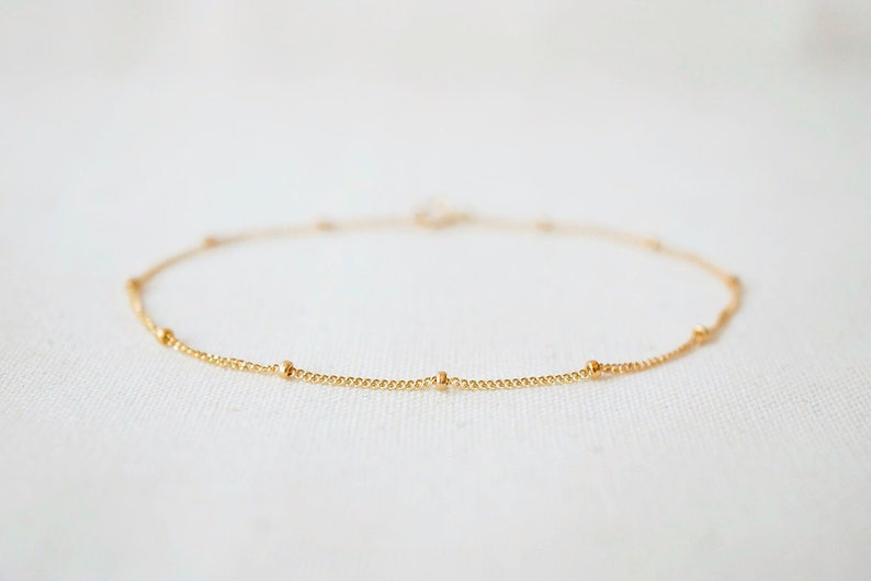 Satellite bracelet or anklet, gold satellite bracelet, sterling silver satellite bracelet, dotted chain, layering bracelet, dainty chain image 1