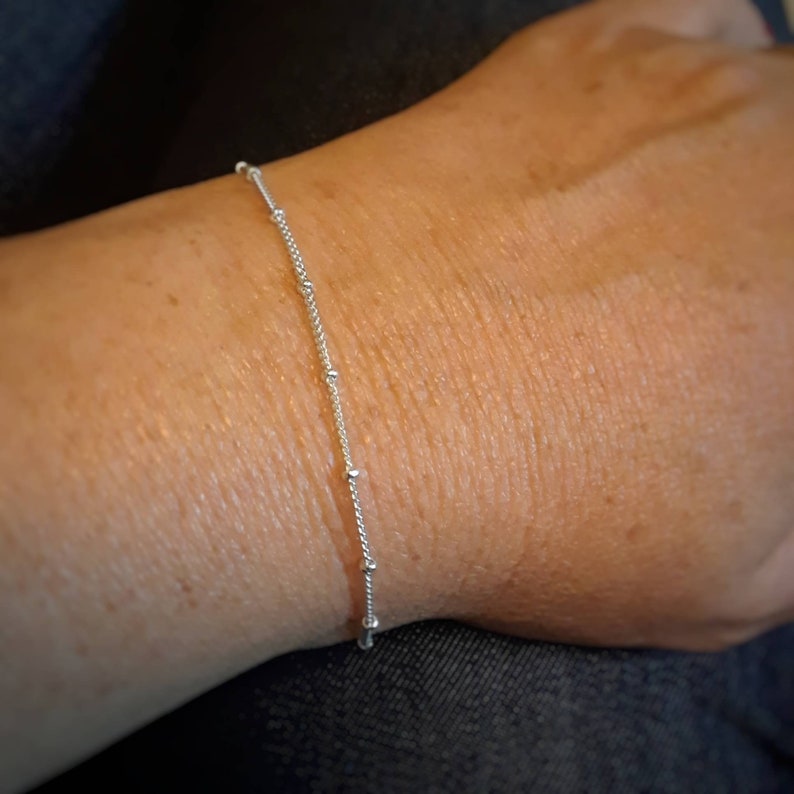 Satellite bracelet or anklet, gold satellite bracelet, sterling silver satellite bracelet, dotted chain, layering bracelet, dainty chain image 4