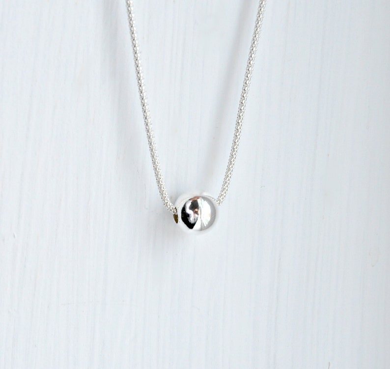 Sterling silver ball necklace, thick chain, gift for her, modern necklace, simple necklace, elegant jewelry, korean chain, silver necklace image 1