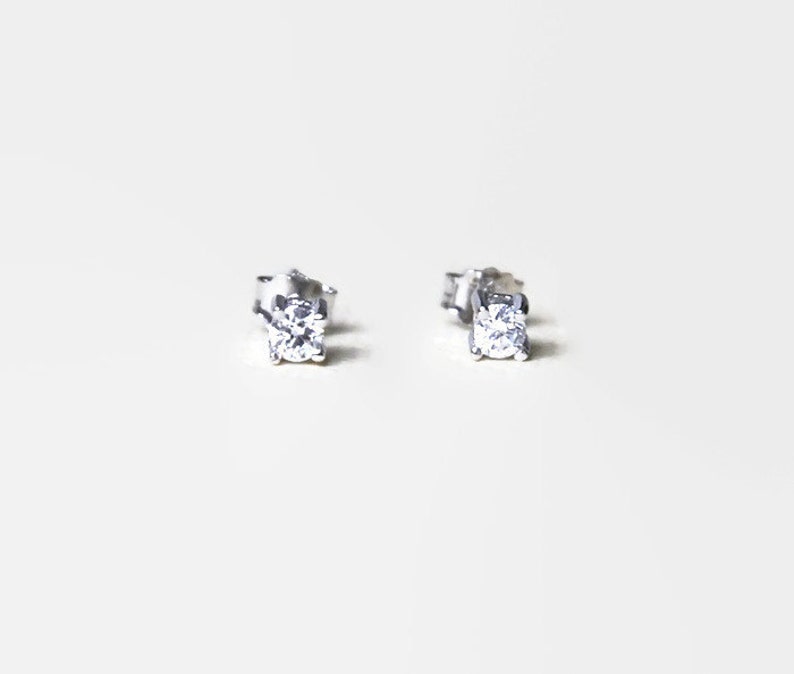 Tiny diamond stud earrings 3mm round or square sterling Etsy
