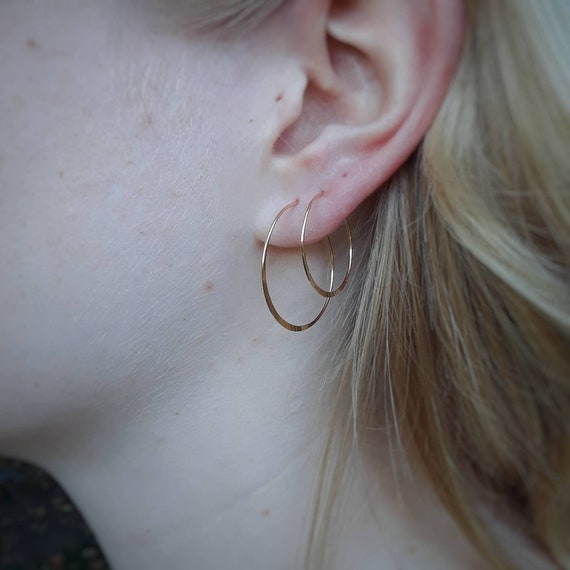 Gold flat wire hoop earrings