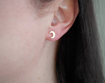 Crescent moon stud earrings, gold or sterling silver studs, moon earrings, celestial jewelry, love you to the moon and back