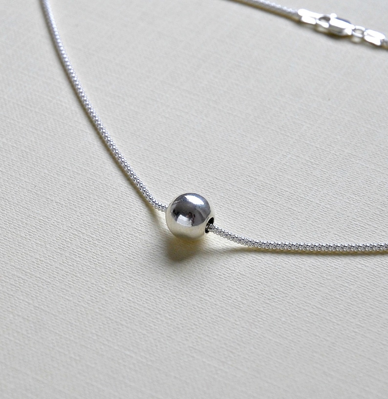 Sterling silver ball necklace, thick chain, gift for her, modern necklace, simple necklace, elegant jewelry, korean chain, silver necklace image 3