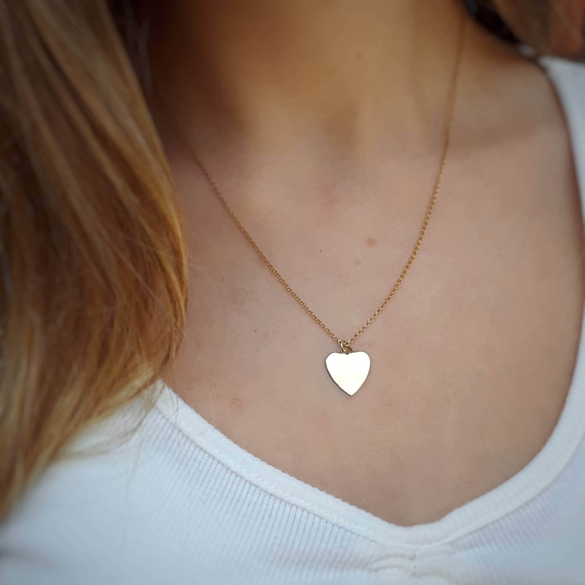 Gold Heart Necklace Flat Heart Pendant Small Heart Charm Girls