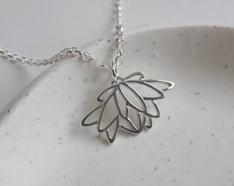 Lotus necklace, sterling silver lotus, rebirth symbol, lotus pendant, lotus flower charm, lotus jewelry, yoga necklace, flower girl gift