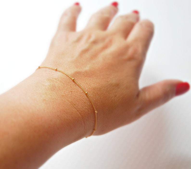 Satellite bracelet or anklet, gold satellite bracelet, sterling silver satellite bracelet, dotted chain, layering bracelet, dainty chain image 2