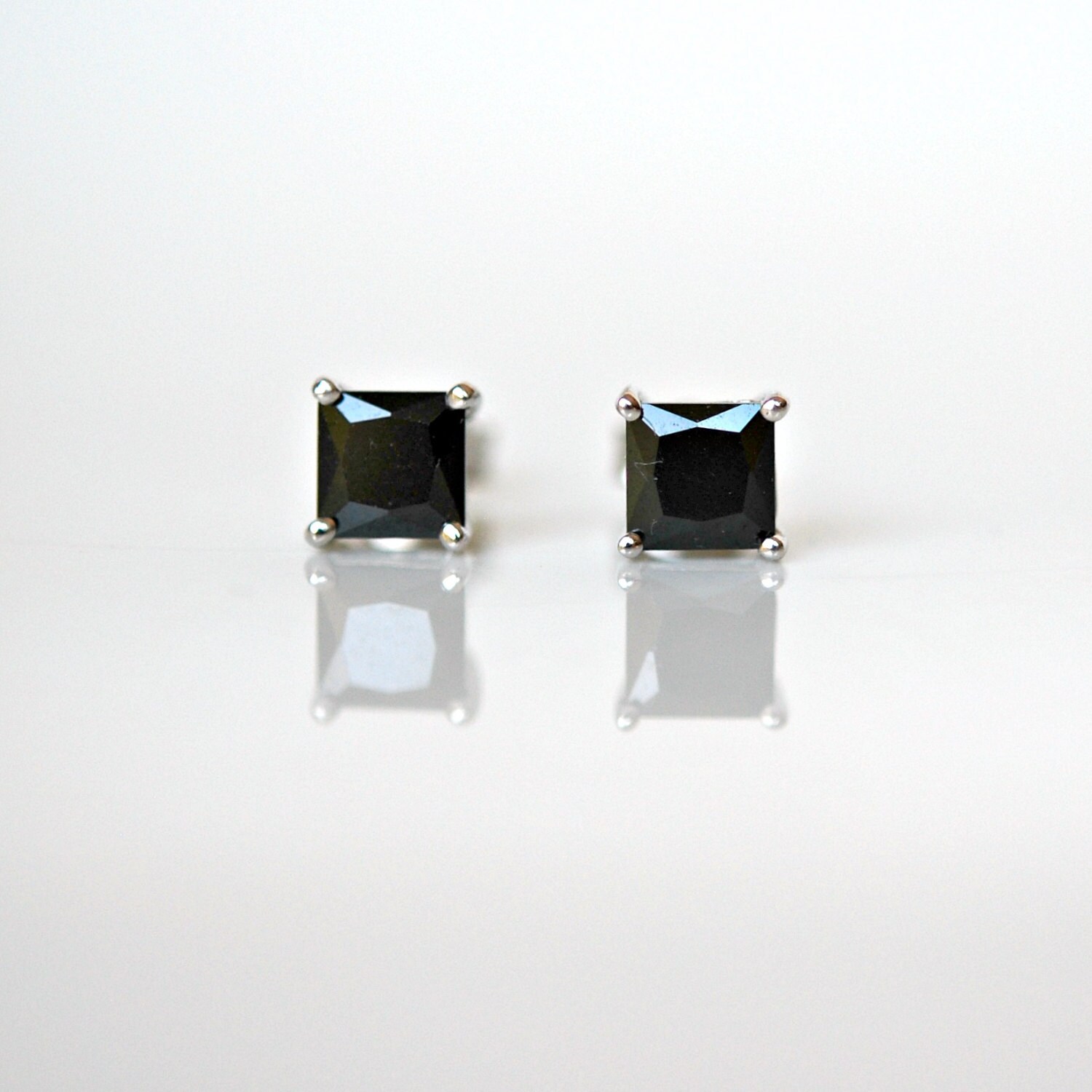 Black stud earrings sterling silver crystal studs black