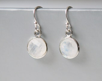 Moonstone earrings, gemstone and sterling silver, round gem drop, bridesmaid gift, simple jewelry, leverbacks available