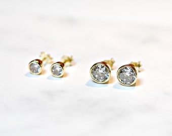 Rose gold studs, diamond stud earrings, 4mm or 6mm cubic zirconias, rose gold diamond earrings, cz solitaire, minimal gold earrings