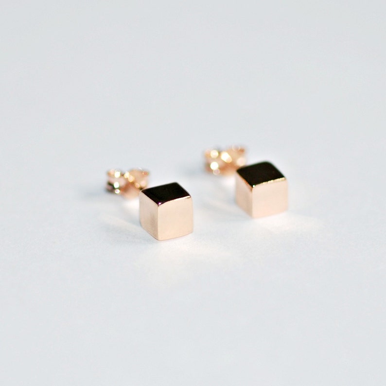 sterling silver stud earrings simple earrings 5mm cube classic Mackenzie rose gold studs Cube earrings geometric studs