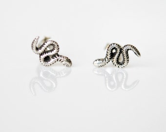 Sterling silver snake stud earrings, edgy reptile jewelry