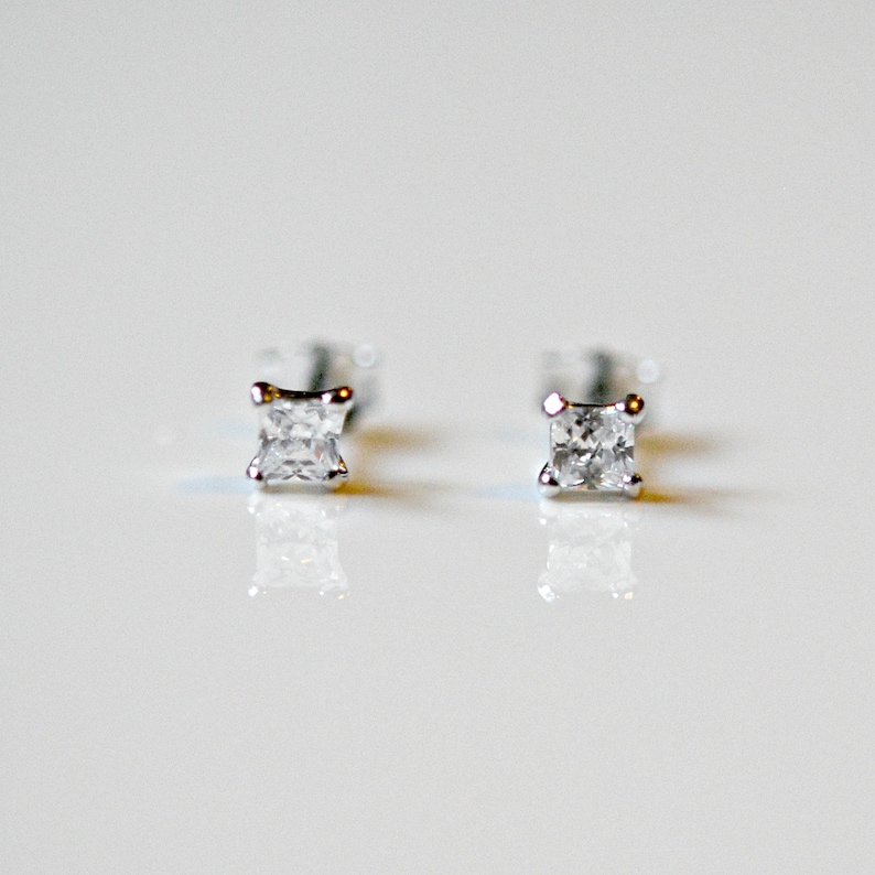 Tiny diamond stud earrings 3mm round or square sterling Etsy