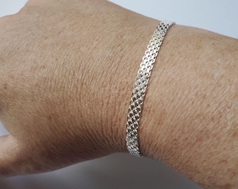 Solid Italian 925 Sterling Silver Bismark Chain Bracelet, Womens