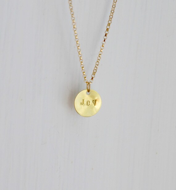 Personalized gold disk necklace monogram name word date Etsy