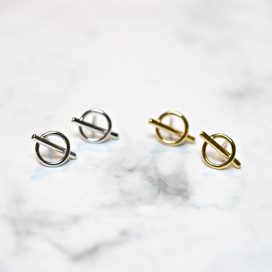 Circle and Bar Stud Earrings Sterling Silver Earrings Gold Earrings Bar Earrings Circle Stud Minimalist Silver Studs Modern Gold Studs Etsy