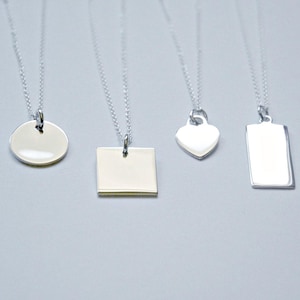 Collier personnalisé en argent sterling, pendentif coeur, disque ou hexagone gravé