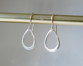 Sterling silver teardrop hoops, minimalist gift for women, silver hoop earrings, simple jewelry, pear shaped earrings, geometric earrings