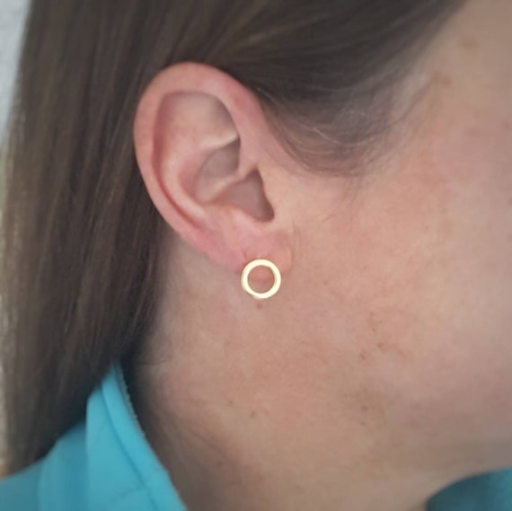 Circle stud earrings, sterling silver earrings, gold earrings, circle earrings, minimalist silver studs, modern gold studs, rose gold halo