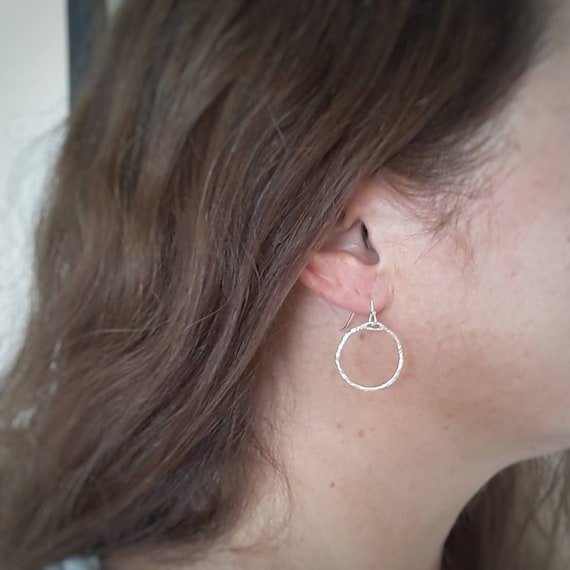 Hammered sterling silver circle earrings