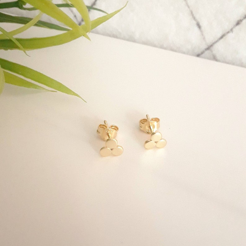 Gold stud earrings, tiny gold triangle studs, minimalist earrings, sterling silver cluster sphere earrings, silver studs, second piercing gold