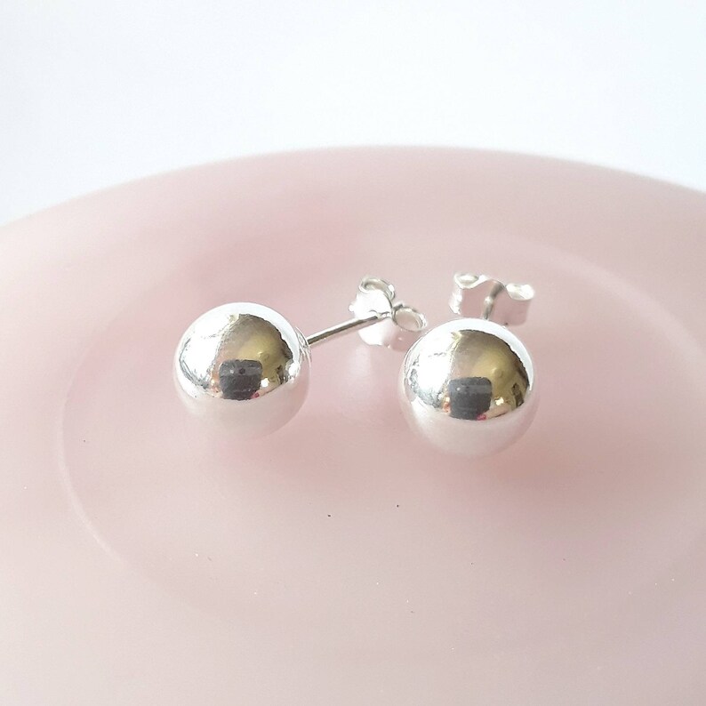 Sterling silver ball stud earrings, 8mm ball earrings, sterling silver earrings, everyday earrings, simple studs, classic jewelry image 3