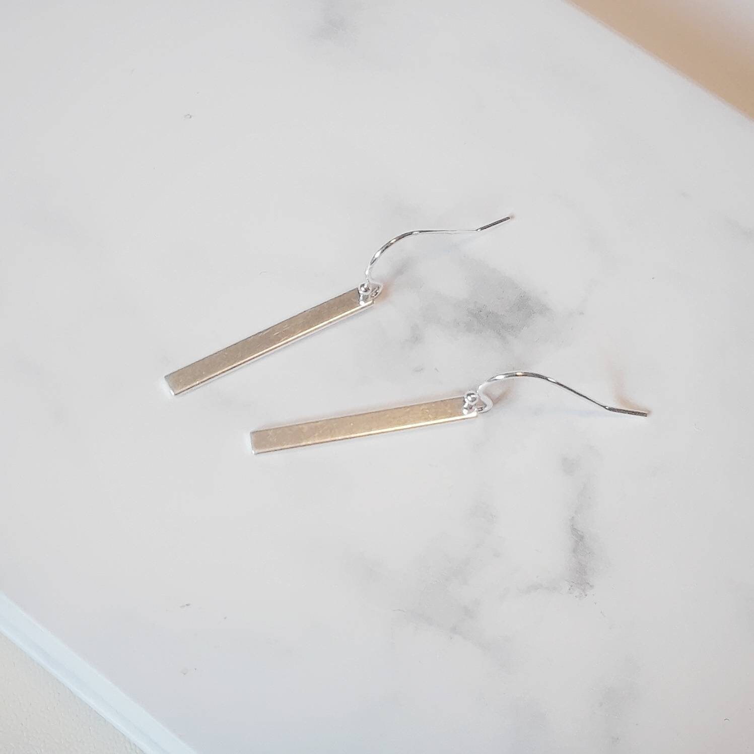 Sterling Silver Bar Drop Earrings, Silver Bar Earrings