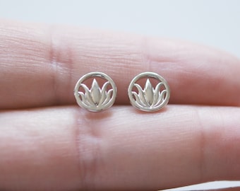 Sterling silver lotus flower stud earrings, yoga earrings, dainty silver studs, sterling silver earrings, lotus studs, flower earrings