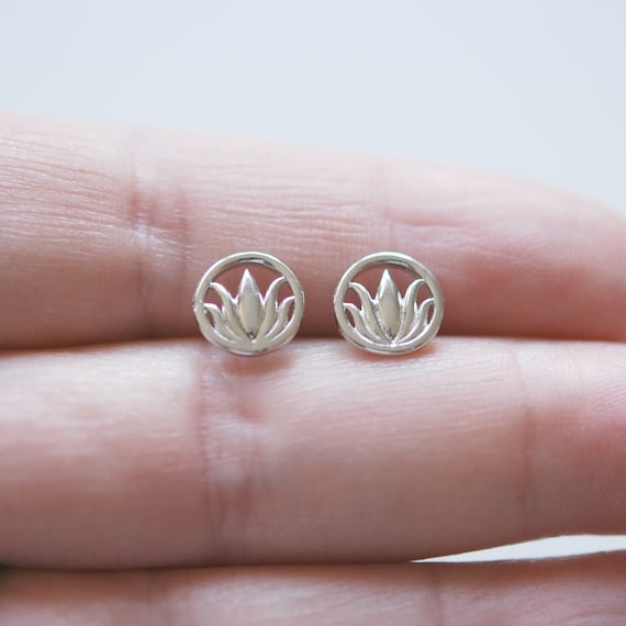 Sterling silver lotus flower stud earrings