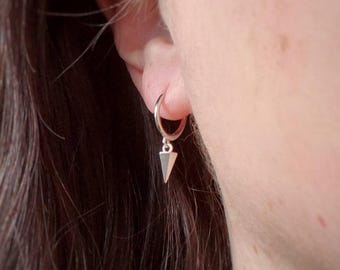 Sterling silver spike earrings, 10mm gold huggie hoops, edgy modern cartilage jewelry