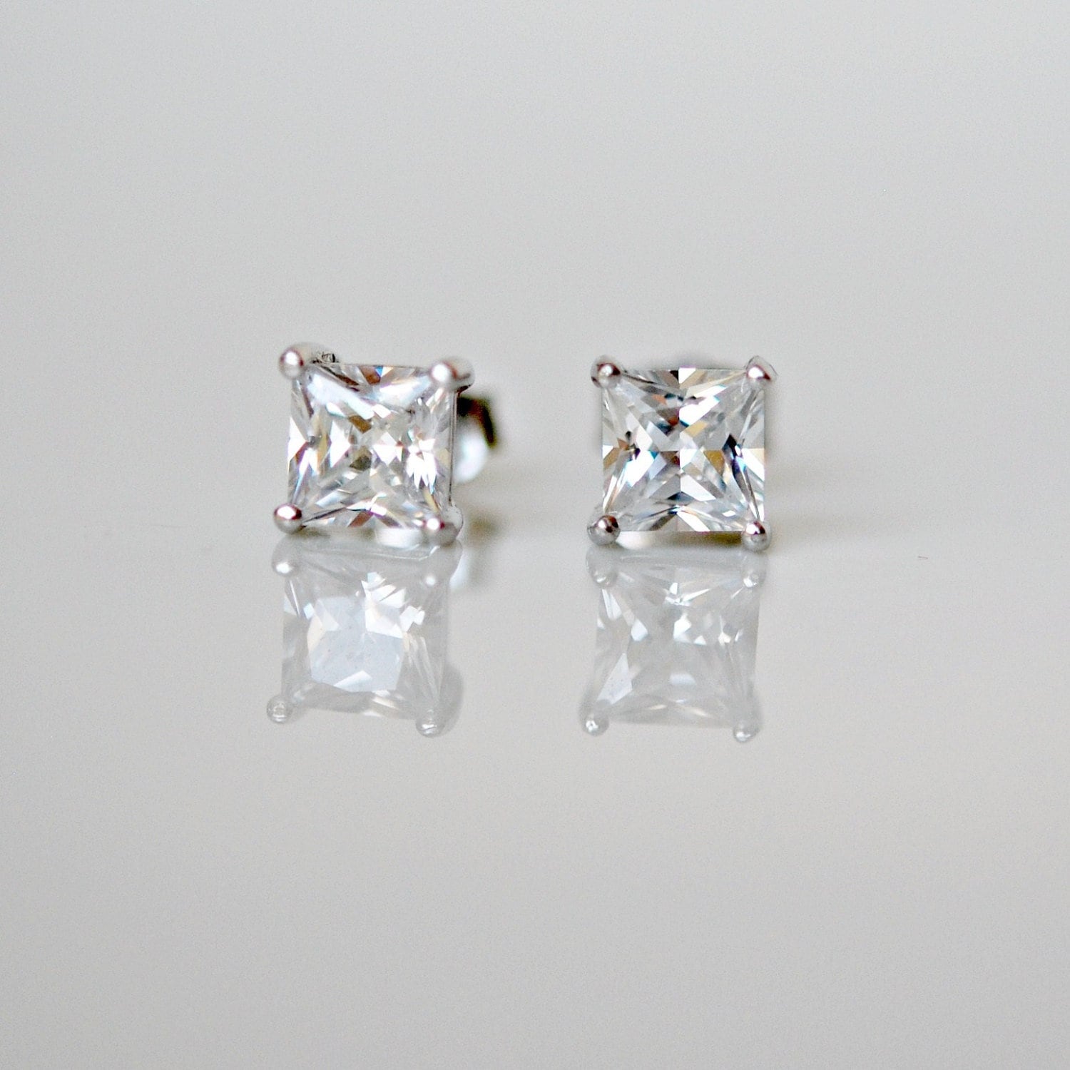 Buy the Silver Square Jewel Earrings - Silberry