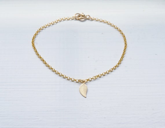 Buy Gold Leaf Bracelet Dainty Leaf Charm Gold Charm Bracelet