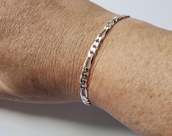 Sterling Silver Figaro Chain Bracelet, 4.3mm Width, Chunky Jewelry