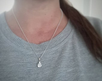 Sterling silver cz solitaire necklace, cubic zirconia pendant, april birthstone