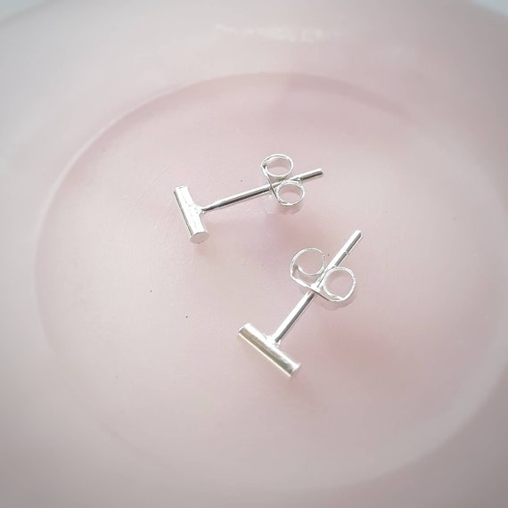 Tiny sterling silver bar stud earrings, second piercing