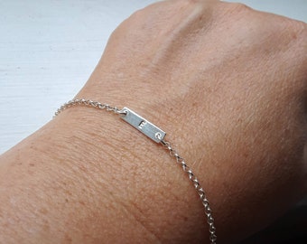 Sterling silver bar bracelet, handstamped initial bracelet, personalized gift, letter bracelet, mini bar, minimalist bracelet, grad gift