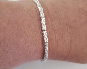 Sterling Silber Byzantinerkette Armband, klassischer Schmuck, 3 mm Breite