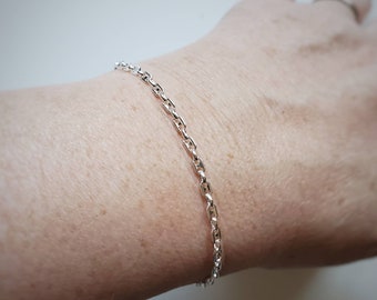 Sterling silver puffy marine chain bracelet, elegant bracelet, 925 silver chain link bracelet, gift for her, dainty jewelry, layering chain