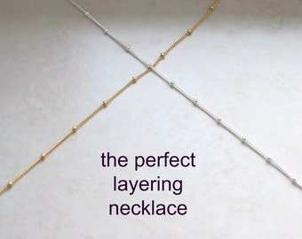 Satellite chain necklace, 925 sterling silver or 14K goldfilled dainty beaded choker
